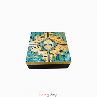 Marine territory square lacquer box 15x15x6 cm